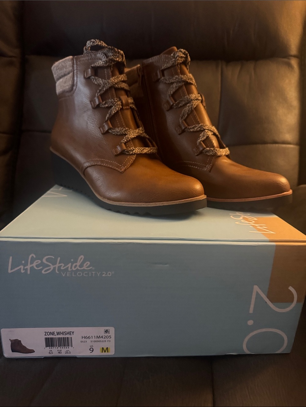 Life Stride Brown Wedge Ankle Boots with Lace-Up Detail